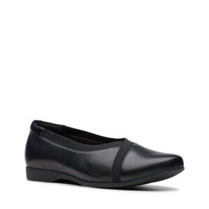 CLARKS Women's Un Darcey Black Leather Flats Closed Toe NEW Sz 9.5 M
